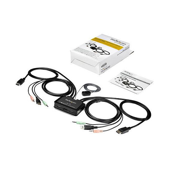 StarTech Switch KVM de 2 Puertos DisplayPort 4K60Hz con Cables Incorporados, USB A, USB StarTech Switch KVM de 2 Puertos DisplayPort 4K60Hz con Cables Incorporados, USB A, USB