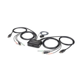 StarTech Switch KVM de 2 Puertos DisplayPort 4K60Hz con Cables Incorporados, USB A, USB