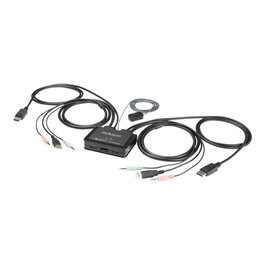 StarTech.com Switch KVM de 2 Puertos DisplayPort 4K60Hz con Cables Incorporados