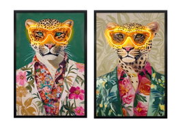 DKD Home Decor Cuadro LED Lienzo 63x3x93 Leopardo Gafas Surtido 2 Unidades