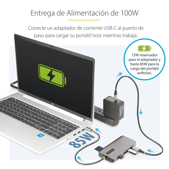 StarTech.com Adaptador Multipuerto USB-C para 3 Monitores, HDMI/DP, Hub 4x USB-A, PD 100W, Gris StarTech.com Adaptador Multipuerto USB-C para 3 Monitores, HDMI/DP, Hub 4x USB-A, PD 100W, Gris