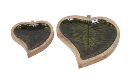 DKD Home Decor Set de 2 Centros de Mesa de Mango Esmaltado Diseño Hoja Verde y Natural