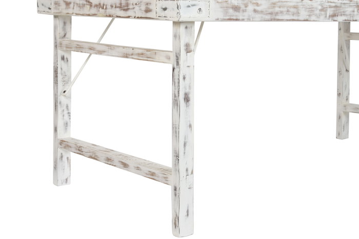 DKD Home Decor Mesa Comedor Plegable Vintage, Blanco, Madera Reciclada, Patas Plegables, Dimensiones 180 x 90 x 76 cm