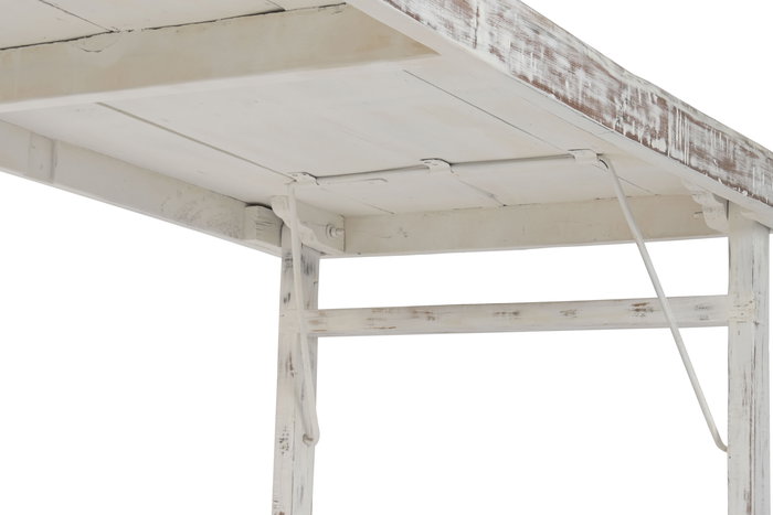 DKD Home Decor Mesa Comedor Plegable Vintage, Blanco, Madera Reciclada, Patas Plegables, Dimensiones 180 x 90 x 76 cm