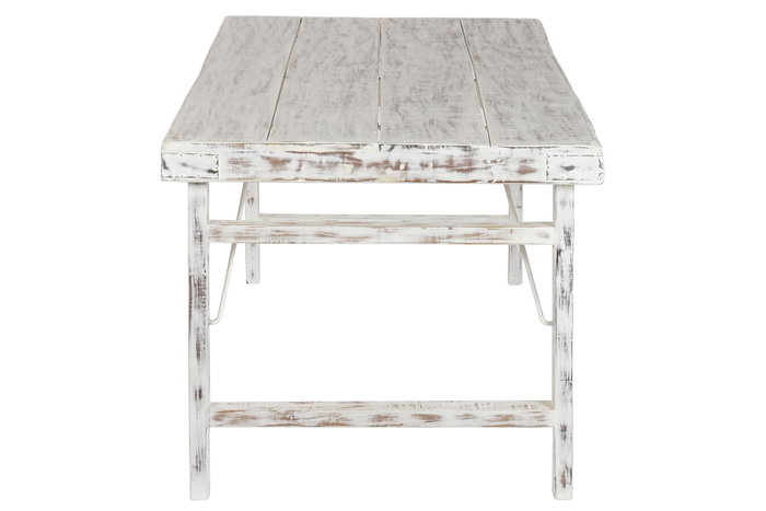 DKD Home Decor Mesa Comedor Plegable Vintage, Blanco, Madera Reciclada, Patas Plegables, Dimensiones 180 x 90 x 76 cm