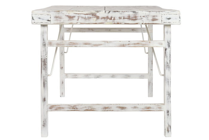 DKD Home Decor Mesa Comedor Plegable Vintage, Blanco, Madera Reciclada, Patas Plegables, Dimensiones 180 x 90 x 76 cm