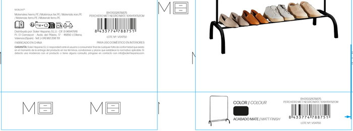 Moblekit Perchero Metálico Negro Mate 104 cm x 41 cm x 152 cm (6 Unidades)