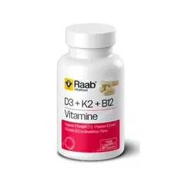 RAAB VITALFOOD Vitamina D3+K2+B12 460Mg 60 Capsulas Veganas Apoyo Inmunológico y Óseo
