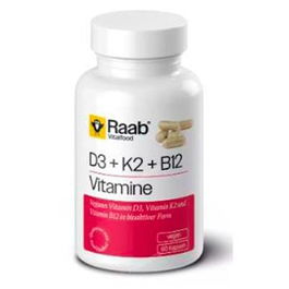 RAAB VITALFOOD Vitamina D3+K2+B12 460Mg 60 Capsulas Veganas Apoyo Inmunológico y Óseo