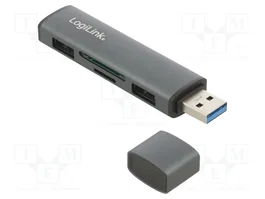 LogiLink Hub USB 3.2 Gen2 con 2 puertos USB-A y lector de tarjetas, aluminio, gris