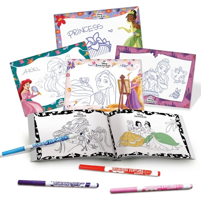 Liscianigiochi AACRX13774 - Escuela de Dibujo + Rotuladores Perfumados Princesas - Kit de Dibujo y Pizarras Borrables para Mayores de 4 Años