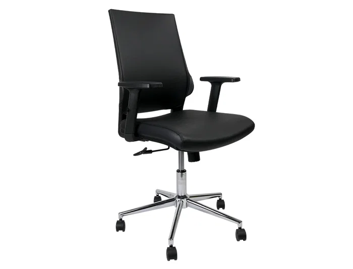Q-connect Silla giratoria respaldo medio similpiel regulable en altura 980+100x630x625 mm color negro para oficina ergonómica 200 kg