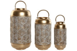 DKD Home Decor Set de 3 Portavelas de Metal Dorado