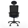 Silla de oficina Zulema con mecanismo Sincro tapizada con Tela color Azul marino y malla color Negro. Equipada con lumbar 1D, Brazos 2D, Cabecero Fijo y Ruedas 65mm nailon