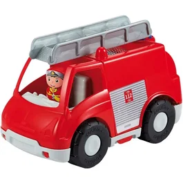 Ecoiffier Camión de Bomberos con Escalera Giratoria - 15 Ladrillos + Figura de Bombero - Juguete Francés para +18 Meses