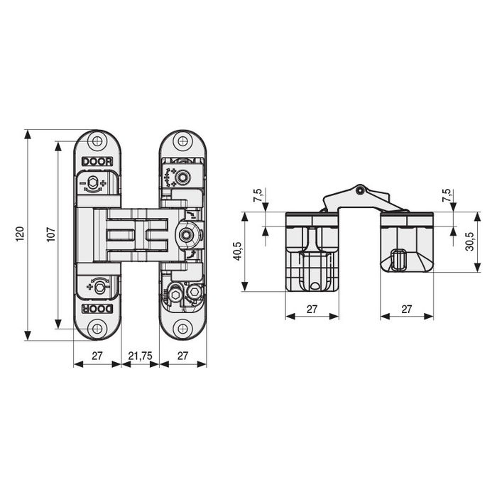 Koblenz K2700 Bisagra Invisible Cromo Satinado 60Kgs/3B. 120x76mm Valida Para Panelar Puerta Y Pared