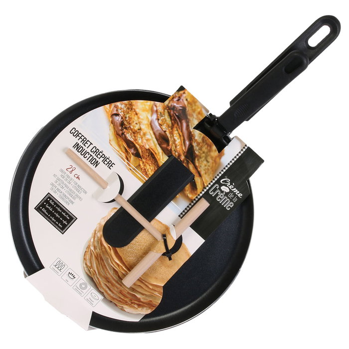 Totally Addict Sartén Crêpes Chandeleur con Utensilios de Aluminio Ø 28 cm para Todo Tipo de Fuegos, Incluye Rastrillo y Espátula Totally Addict Sartén Crêpes Chandeleur con Utensilios de Aluminio Ø 28 cm para Todo Tipo de Fuegos, Incluye Rastrillo y Espátula