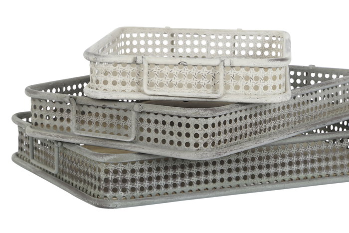 DKD Home Decor Set de 3 Bandejas de Metal Envejecido Multicolor 53x38x8 cm