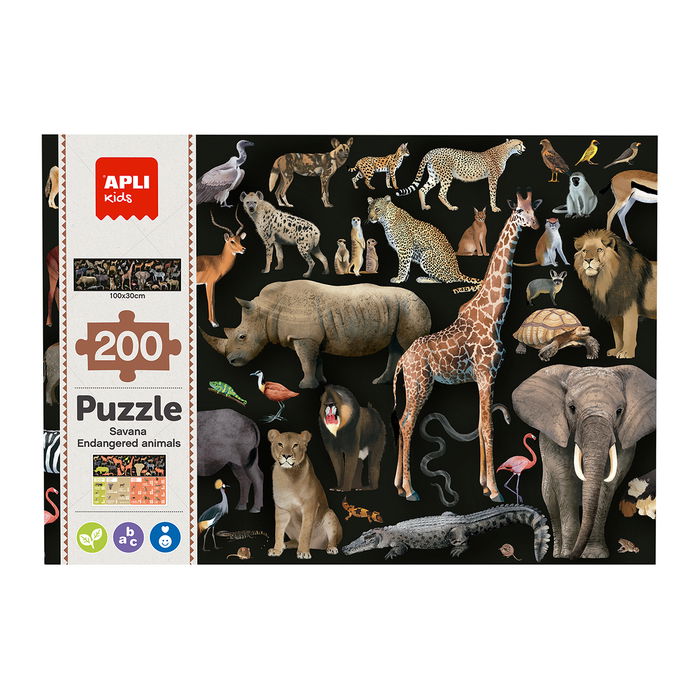 Apli Kids Puzle Animales Amenazados Sabana 19697 - 200 Piezas, Educativo y Divertido para Niños