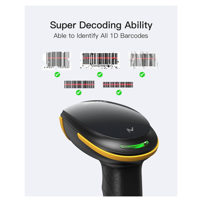 Inateck BCST-21-AI Lector de Códigos de Barras Portátil 1D Láser, Negro, Bluetooth/USB, 2000 mAh, 40 cm, Code 128, GS1-128, para Windows/Android/Mac/iOS