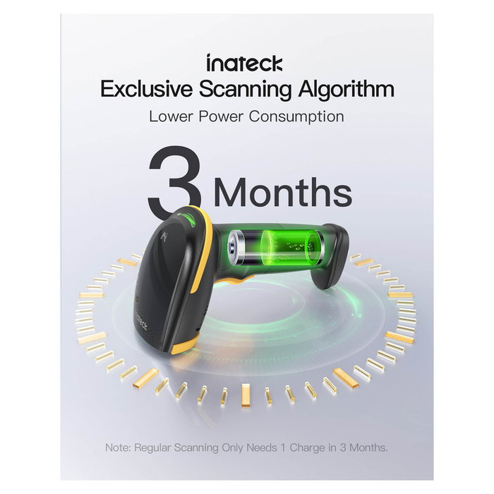 Inateck BCST-21-AI Lector de Códigos de Barras Portátil 1D Láser, Negro, Bluetooth/USB, 2000 mAh, 40 cm, Code 128, GS1-128, para Windows/Android/Mac/iOS