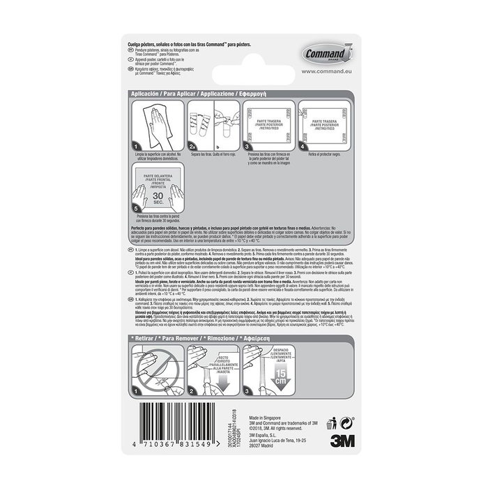 3M Command Tiras para Pósteres y Cuadros, Modelo 17024, 12 Tiras de Colgado sin Daños, Quita Fácil