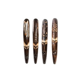 DKD Home Decor Set de 4 Máscaras de Albasia Tallada en Marrón Oscuro y Beige