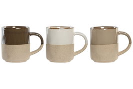 DKD Home Decor Taza Urban Beige Verde Oscuro Gres 410ml Apto Microondas y Lavavajillas 9 x 11 x 12.5 cm (12 Unidades)