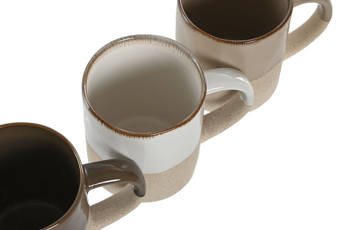 DKD Home Decor Taza Urban Beige Verde Oscuro Gres 410ml Apto Microondas y Lavavajillas 9 x 11 x 12.5 cm (12 Unidades)