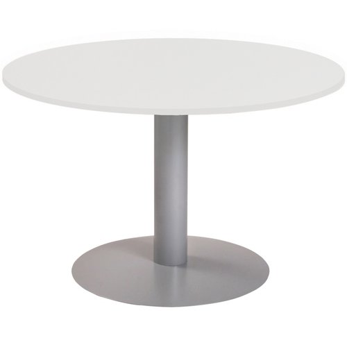 Rocada Mesa de reunión Meeting redonda de 120 cm con columna de acero y tablero blanco
