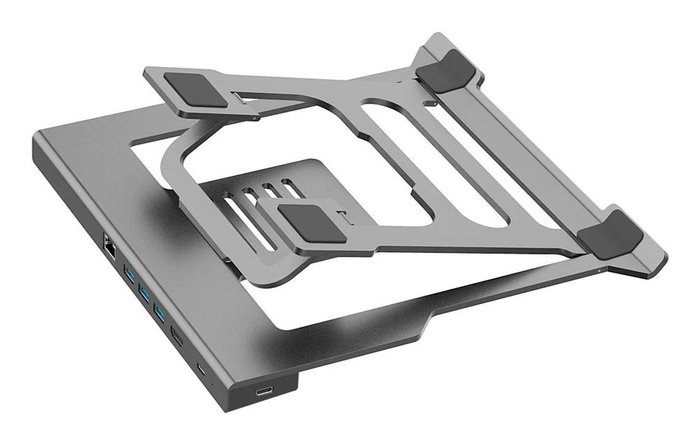 Coolbox AtrilDock Coolbox Aluminio Dock USB-C con Atril, HDMI 4K, Ethernet Gigabit, Lector de Tarjetas SD, 3xUSB 3.2, Power Delivery 100W para Portátiles hasta 17"