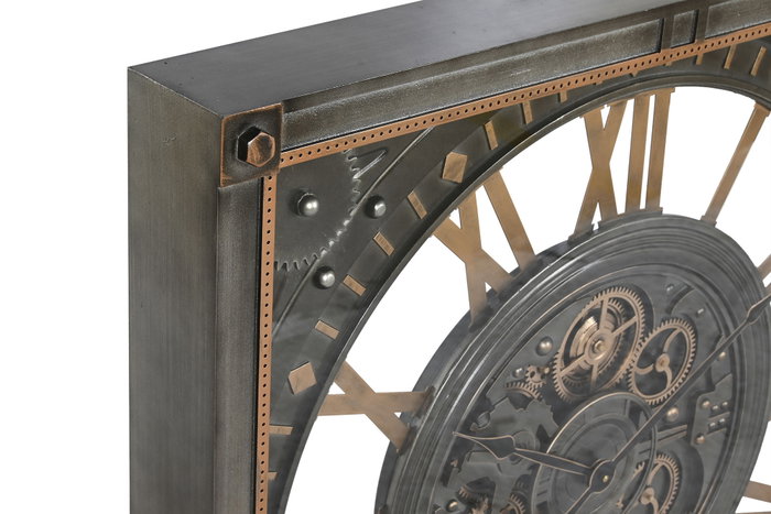 DKD Home Decor Reloj de Pared de Hierro y Cristal Gris 80x80 cm