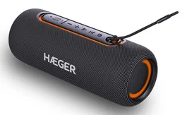 Haeger SP-10W.003A Altavoz Portátil Bluetooth Estéreo 10W IPX5 Resistente al Agua con Luces LED y Micrófono, Color Negro