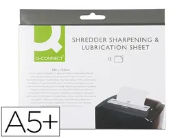 Q-connect Hojas Lubricantes y Afiladoras para Destructora Papel, Paquete 12 Hojas, 220x150 mm