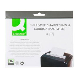 Q-connect Hojas Lubricantes y Afiladoras para Destructora Papel, Paquete 12 Hojas, 220x150 mm