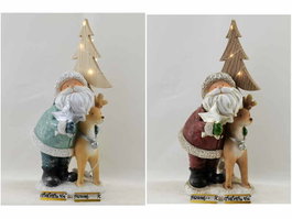 DKD Home Decor Set de 2 Figuras de Resina con LED para Navidad Moderna en Rojo, Azul y Blanco