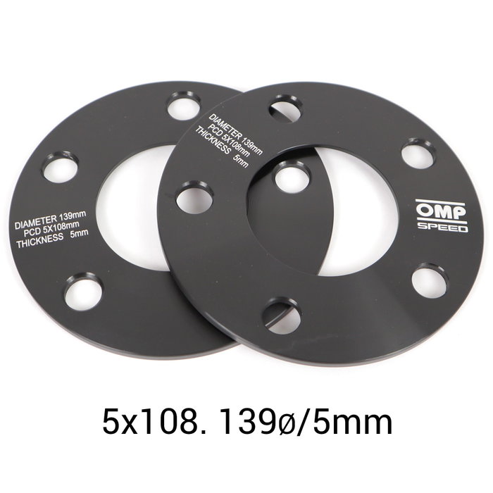 Omp OMPS08570501 Separadores de Ruedas 5 mm PCD 5x108 CB 65.1mm, Aluminio Forjado para Mayor Estabilidad y Seguridad en Curvas