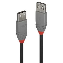 Lindy Cable Extensión USB 2.0 tipo A Macho a A Hembra 3m, Negro/Gris, Ref. 36704