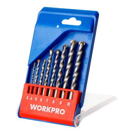 Workpro Juego de 8 Brocas para Mampostería Ø3-10 mm - Punta de Carburo de Tungsteno y Vástago de Acero para Perforación Rápida