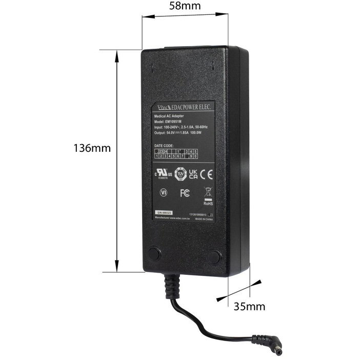 ALLNET Fuente de alimentación de repuesto Medical 54V/1,85A 5,5mm x 2,1mm ALLNET Fuente de alimentación de repuesto Medical 54V/1,85A 5,5mm x 2,1mm