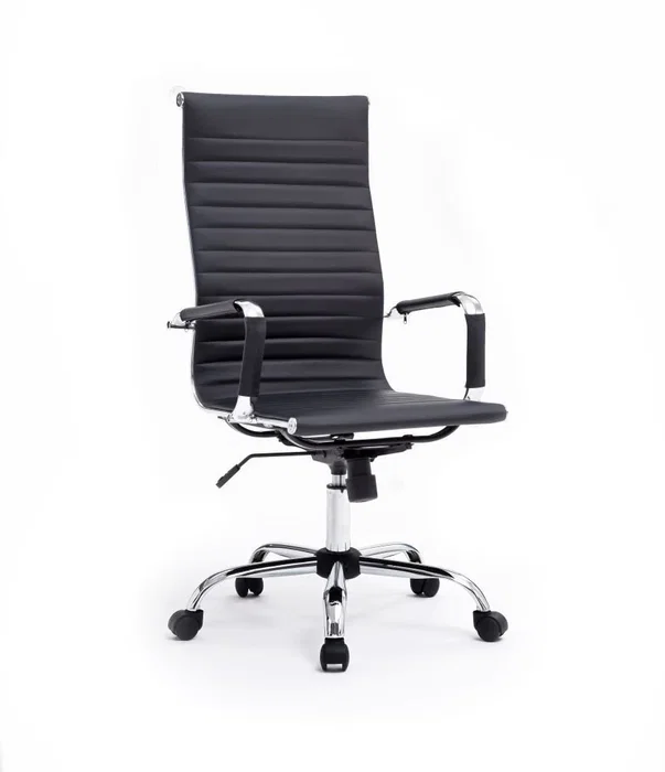 Equip Silla de Oficina 651001, Negro, Asiento y Respaldo Acolchado en Imitación Piel, Diseño Ergonómico con Ruedas y Respaldo Alto, Ajuste de Altura 110-120 cm