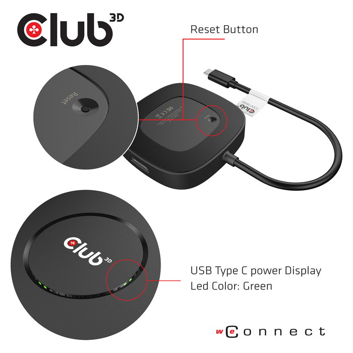 Club 3D CSV-1550 MST Hub USB-C a 3x DisplayPort 1.4, Resolución 8K 7680x4320 60Hz, Plug & Play HDR, Negro, Cable 13 cm