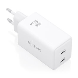 AISENS - CARGADOR GaN 65W, 2xUSB-C PD3.0 QC4.0, BLANCO