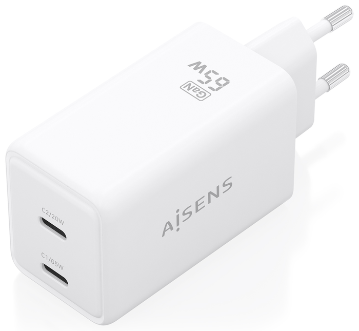 Aisens Cargador GaN 65W con 2x USB-C Blanco