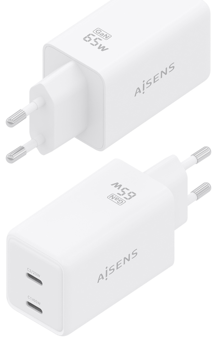 Aisens Cargador GaN 65W con 2x USB-C Blanco