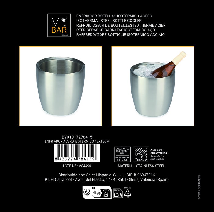 Inde Enfriador de Acero Isotérmico My Bar, 18x18 cm (6 Unidades)