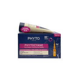 Set Phyto: Set, Phytocyane, Leave In Scalp Treatment Serum, Anti-Hair Loss, 12 pcs, 5 ml *Vial + Phytocyane, Hair Shampoo, Anti-Hair Loss, 100 ml
