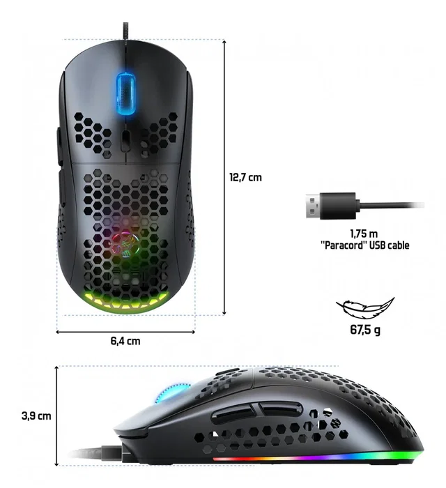 Spirit of Gamer Ratón Gaming Pro-M4 Óptico 12800 DPI, Negro, 6 Botones Programables, Ergonómico Mano Derecha, Cable USB 1.75 m