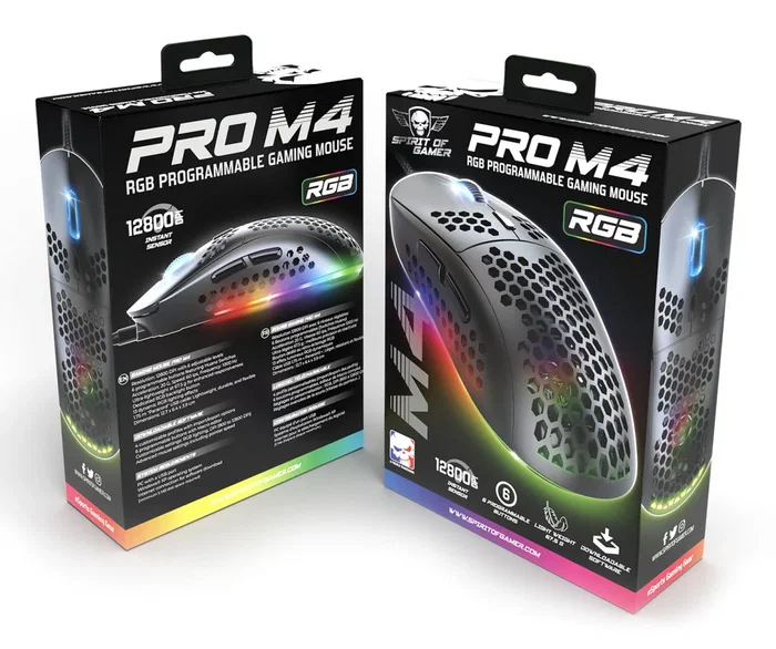 Spirit of Gamer Ratón Gaming Pro-M4 Óptico 12800 DPI, Negro, 6 Botones Programables, Ergonómico Mano Derecha, Cable USB 1.75 m