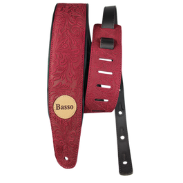 Basso Correa Serie Cuero Rojo Floreado para Guitarra y Bajo